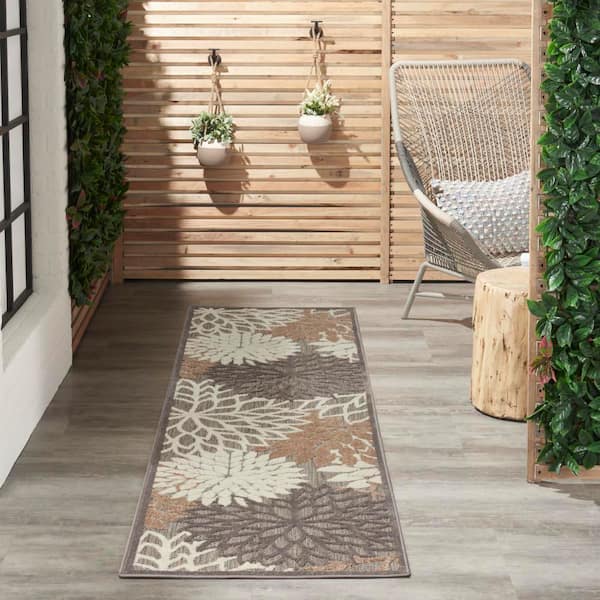 Aloha Natural 2 ft. x 12 ft. Kitchen Runner Floral Modern Indoor/Outdoor Patio Area Rug