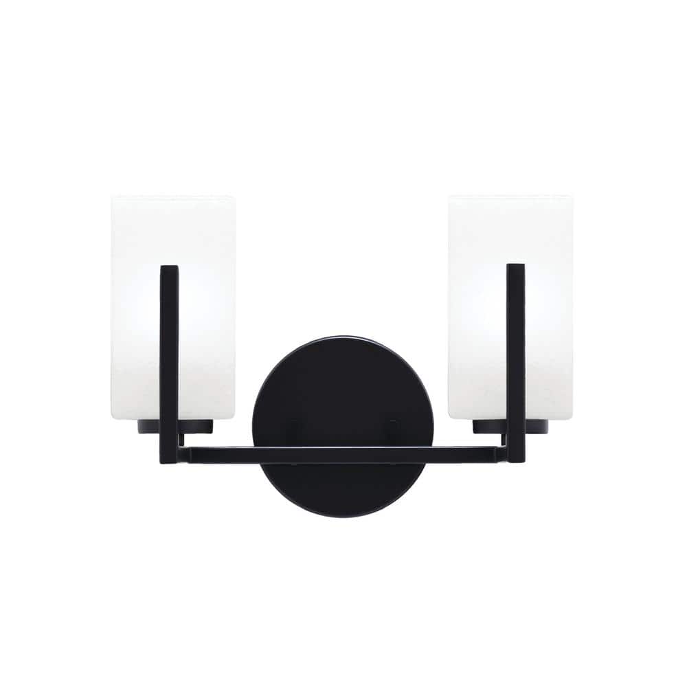 Cottonwood 12.5 in. 2-Light Vanity Light Matte Black with 3.5 in. Square Wh