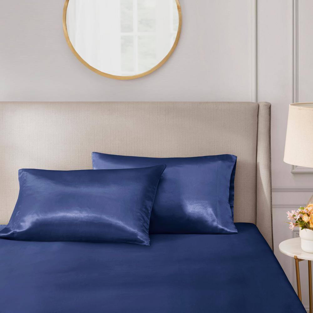 Navy Satin Standard/Queen Pillowcase Set