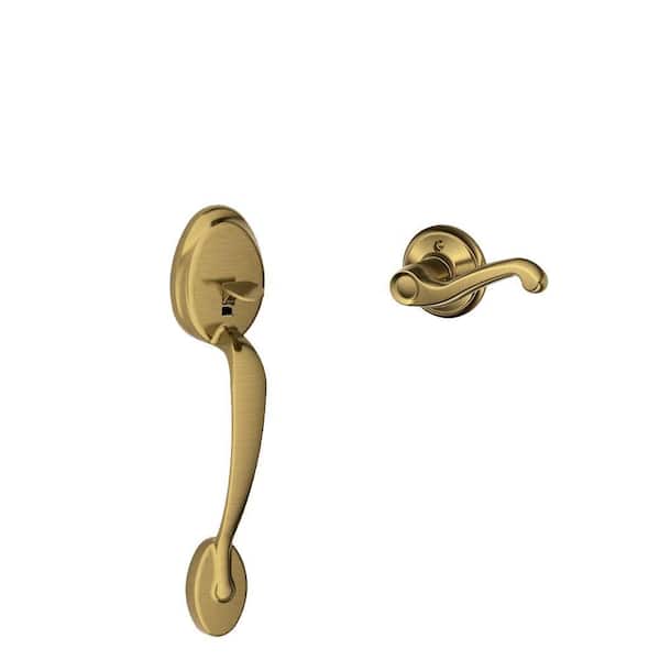 Schlage FE285 CAM 609 Acc LH Camelot Trim Lower Half Front Entry Handleset with Accent Left Hand Lever Antique Brass