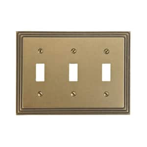 Tiered 3 Gang Toggle Metal Wall Plate - Rustic Brass