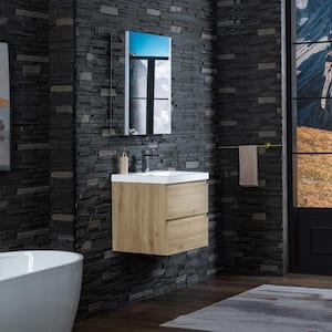 NJ 23.6 in. W x 19.6 in. D x 22.5 in. H Single Sink Floating Bath Vanity in Natural Oak with White Resin Top