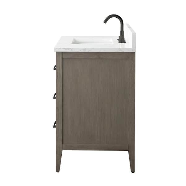 36 in. W x 22 in. D x 34 in. H Single-Sink Bath Vanity in Driftwood Gray with Engineered Marble Top in Arabescato White