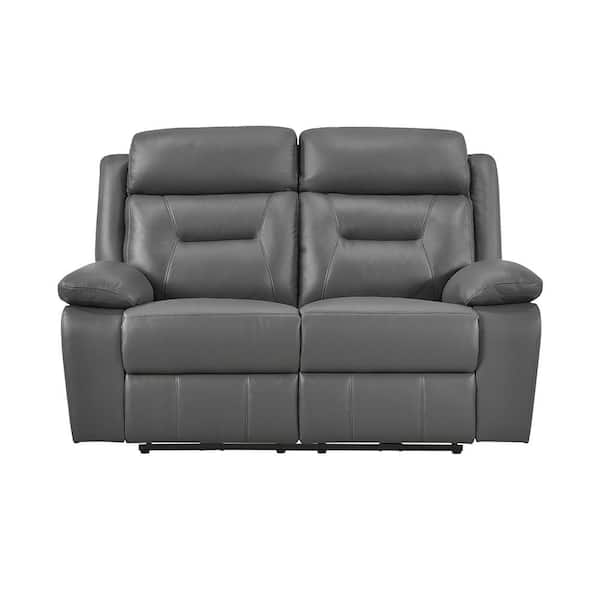 Lazzara Emillia 62.5 in. W Dark Gray Leather Power Double Reclining 2-Seater Loveseat