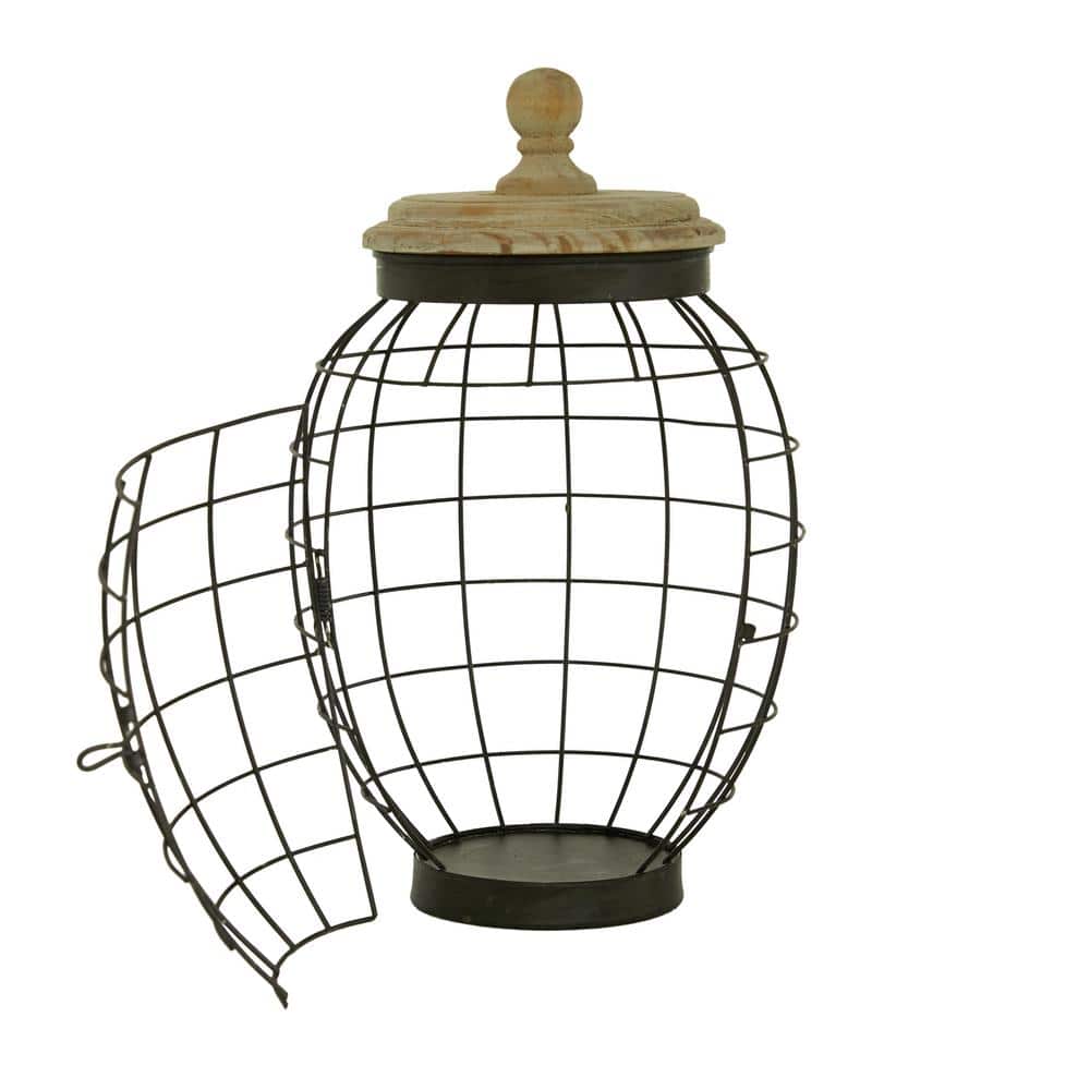 Black Metal Wire Decorative Jars with Wooden Lids, Set of 2