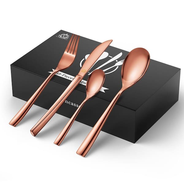 48-Piece Rose Gold Stainless Steel Flatware Set Silverware Set Serving Set Service for 12