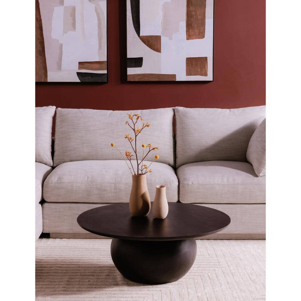 Pia 35 in. Black Round Solid Acacia Wood Coffee Table