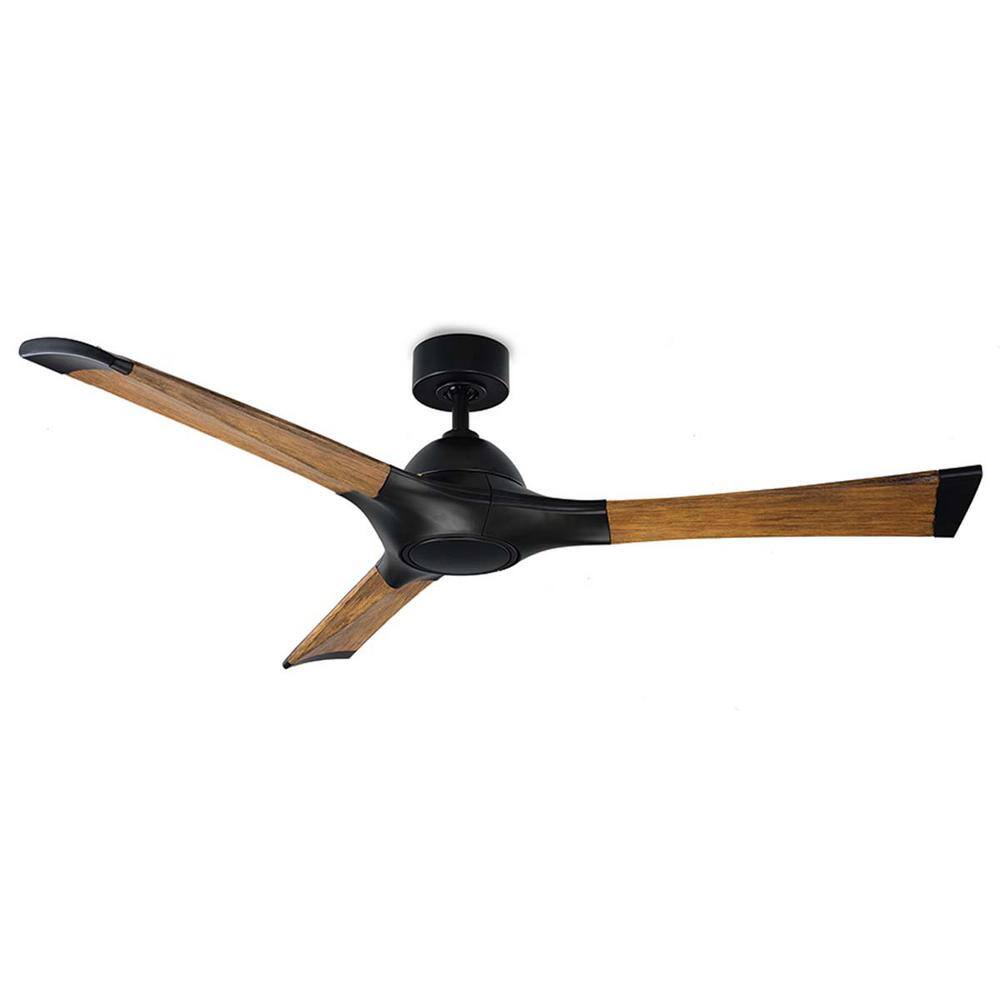 Woody 60" Matte Black and Distressed Koa Smart Ceiling Fan with LED Light