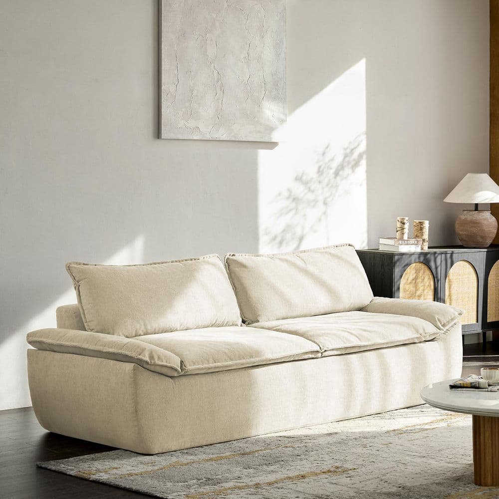 Azita 89.75 in. Pillow Arm Polyester Modern Rectangular Sofa in Beige price history on PriceWatchPro