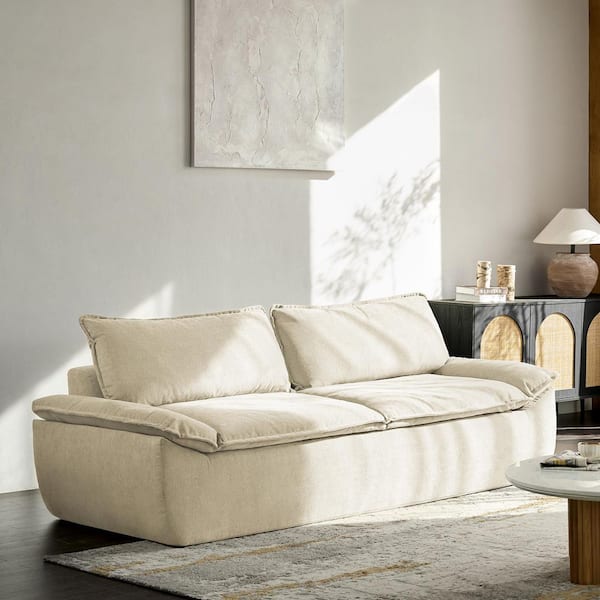 Azita 89.75 in. Pillow Arm Polyester Modern Rectangular Sofa in Beige