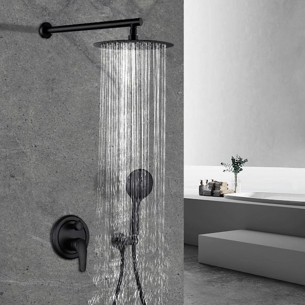 5-Spray 10 in. 3.2 GPM Wall Mount Dual Shower Heads with Handheld Built-In Shower System in Black