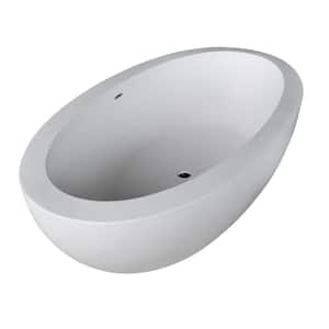 Kekehun Series 76 in. x 41 in. Flat Bottom Solid Surface Freestanding Soaking Bathtub with Center Drain in Matte White