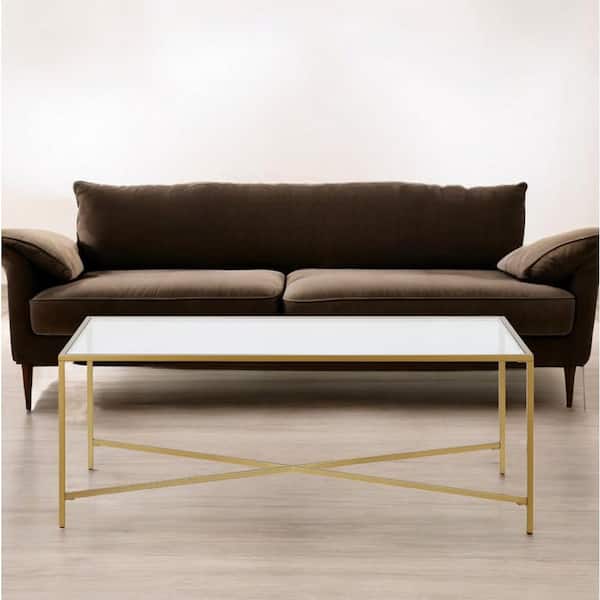 HomeRoots 48 in. Gold Rectangle Glass Coffee Table
