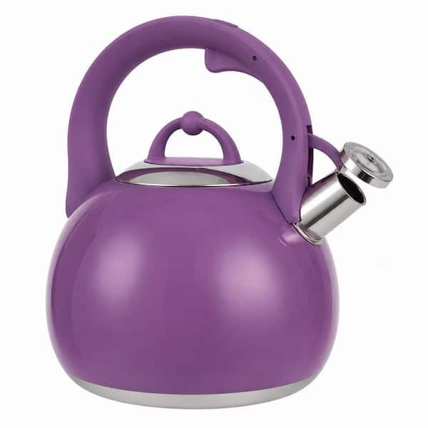 8-Cup 3.1 qt. Purple Food Grade Stainless Steel Stovetop Tea Kettle, One-hand Trigger Teapots, Perfect Whistling Sound