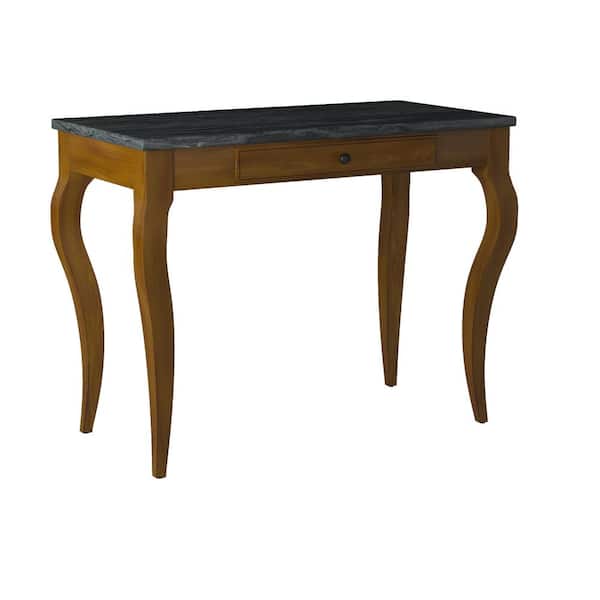 Picket House Furnishings Melony 39 in. Rectangle Grey with Marble 1 Drawer Computer Desk