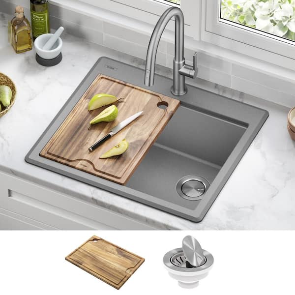 Wood Grain Composite Workstation Kitchen Sink Cutting Board