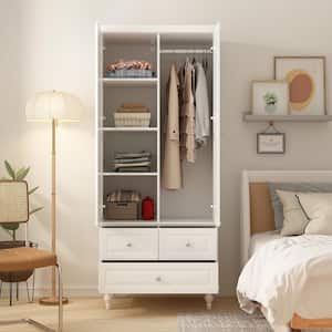 White Paint Wood 2-Door Armoires with Hanging Rod, 3-Drawers, Adjustable Shelves 70.9 in. H x 31.5 in. W x 19.7 in. D