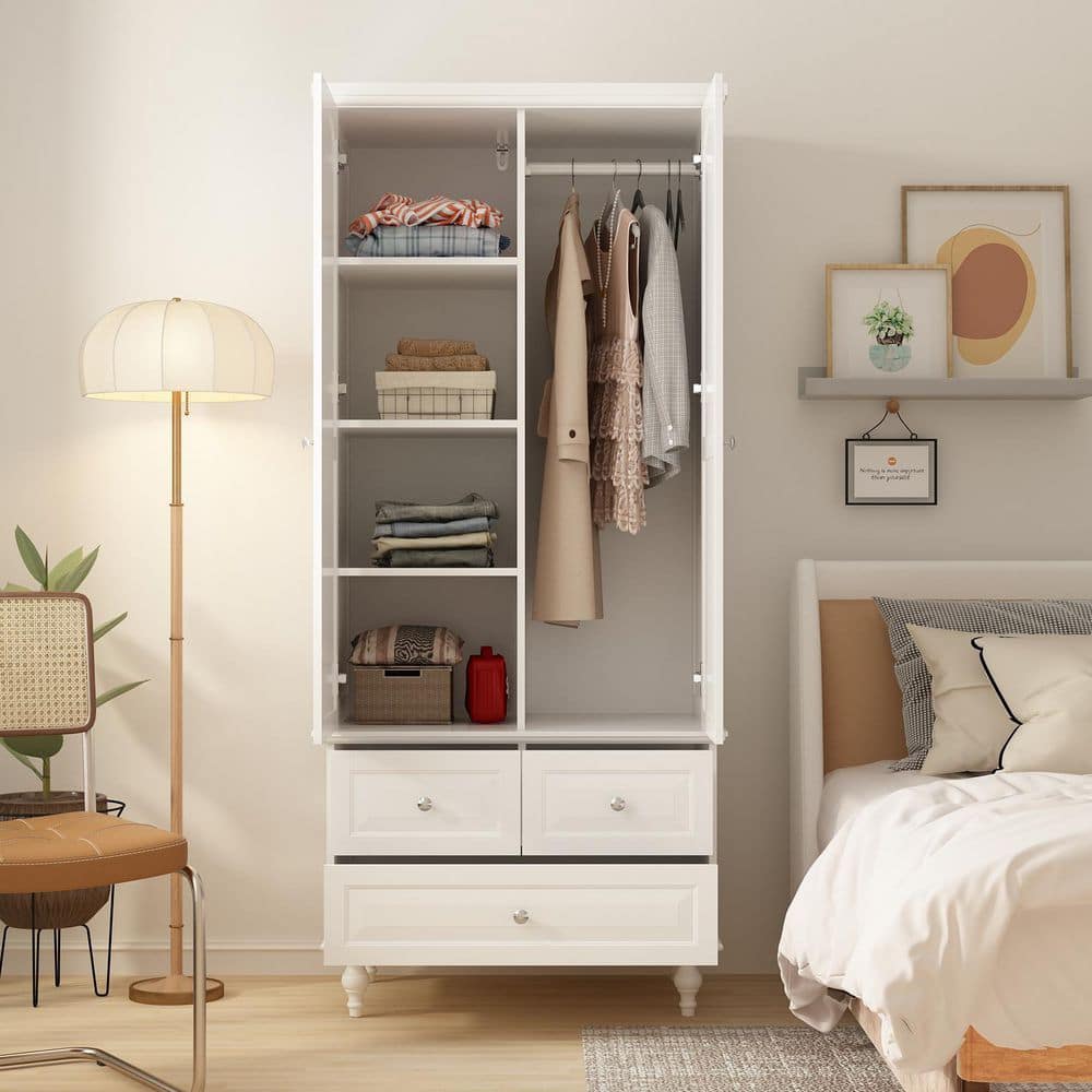 Black Paint Wood 31.5 in. W 2-Door Armoires with Hanging Rod, 3-Drawers, Adjustable Shelves 70.9 in. H x 19.7 in. D - thumbnail 2