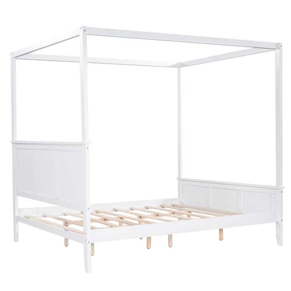 Angel Sar White Queen Size Canopy Platform Bed with Headboard and ...