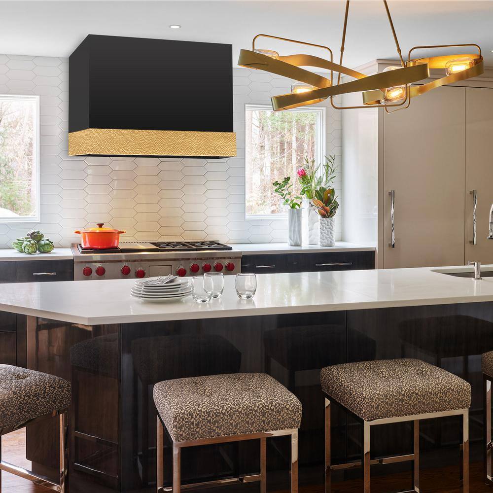 Black and Gold 30-Inch Stainless Steel Wall Mounted Range Hood