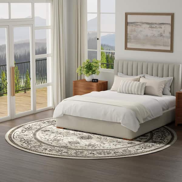 Serenity Home Ivory Mocha 8 ft. Round Medallion Traditional Round Area Rug