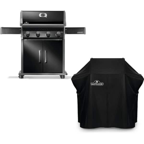 Rogue 525 4-Burner Propane Gas Grill in Black with Grill Cover