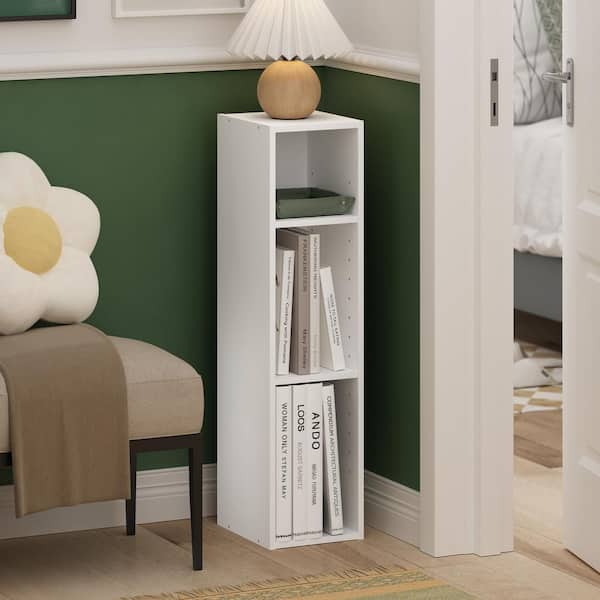 Furinno Fluda 31.5 in. Tall White Wood 3-Shelf Space Saving Bookcase
