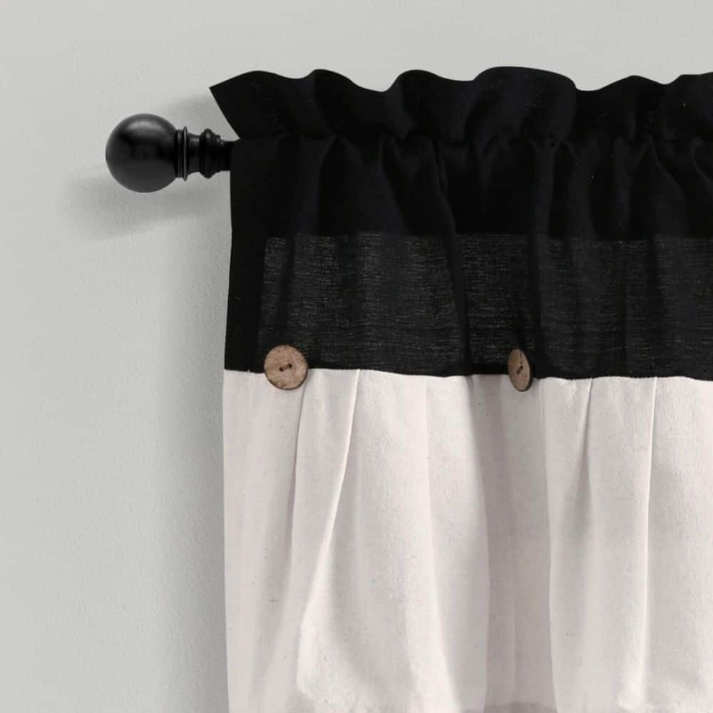 Black and Off-White Linen Button Valance with Coconut Husk Detail