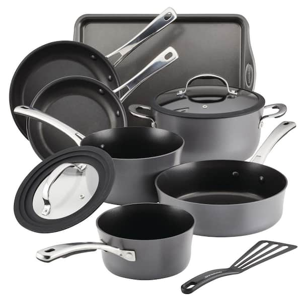 Rachael Ray 15-Piece Hard Enamel Aluminum Nonstick Cookware Set, Gray