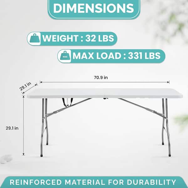 HOMESTOCK White Rectangle Plastic Resin Outdoor Side Multi Purpose Center Folding Table 38303