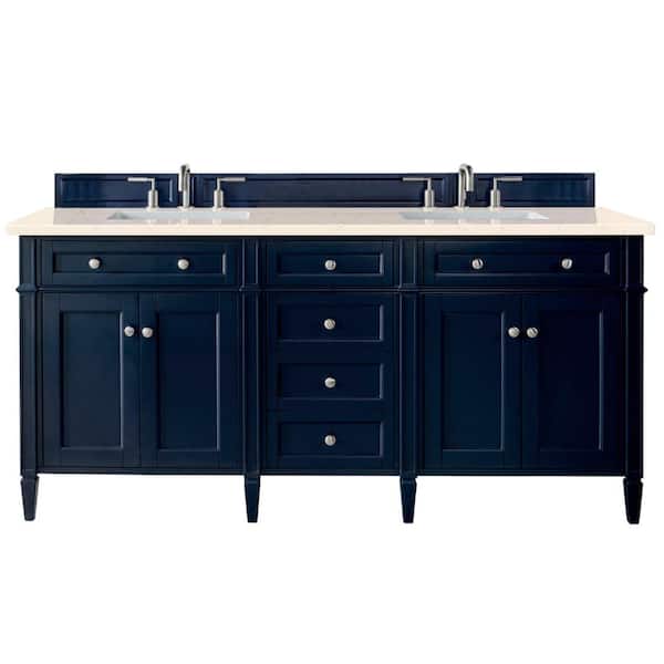 James Martin Vanities Brittany 72 in. W x 23.5 in. D x 34 in. H Bath Vanity in Victory Blue with Eternal Marfil Quartz Top