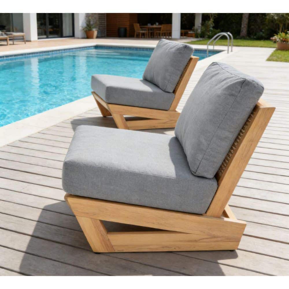 Clorrui Modern Yacht Wood Outdoor Lounge Chair w/ Gray Fabric