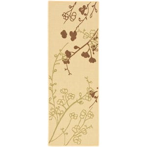 Courtyard Natural/Olive 2 ft. x 10 ft. Floral Indoor/Outdoor Patio  Runner Rug