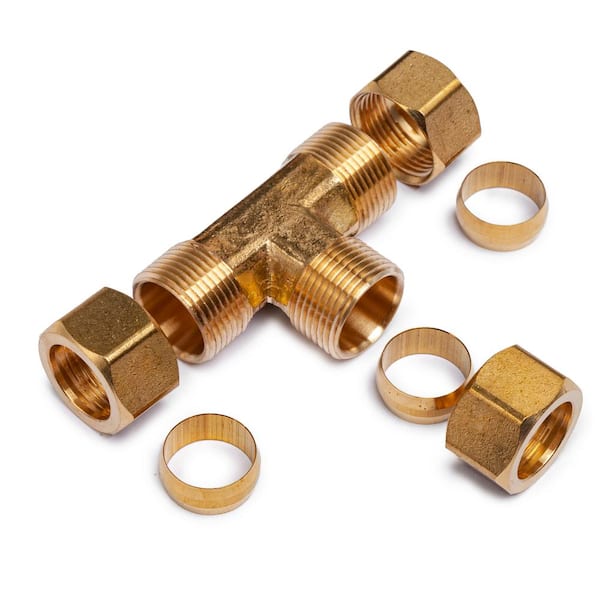 LTWFITTING 3/8-Inch OD 90 Degree Compression Union Elbow,Brass Compression  Fitting(Pack of 5)