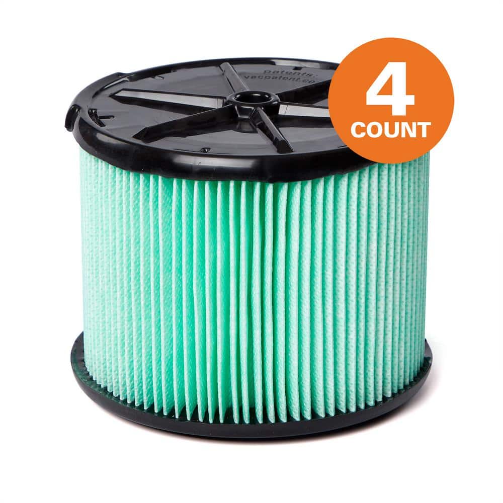 RIDGID Genuine HEPA Material Pleated Shop Vacuum Filter Replacement for Most 3-4.5 Gallon  Wet Dry Vacs (4-Pack) VF3600A