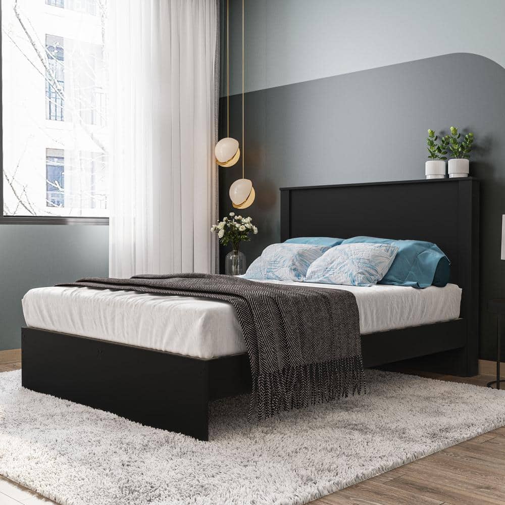 Polifurniture Juliette 2 Pc Black Wood Frame Full Size Bed with ...