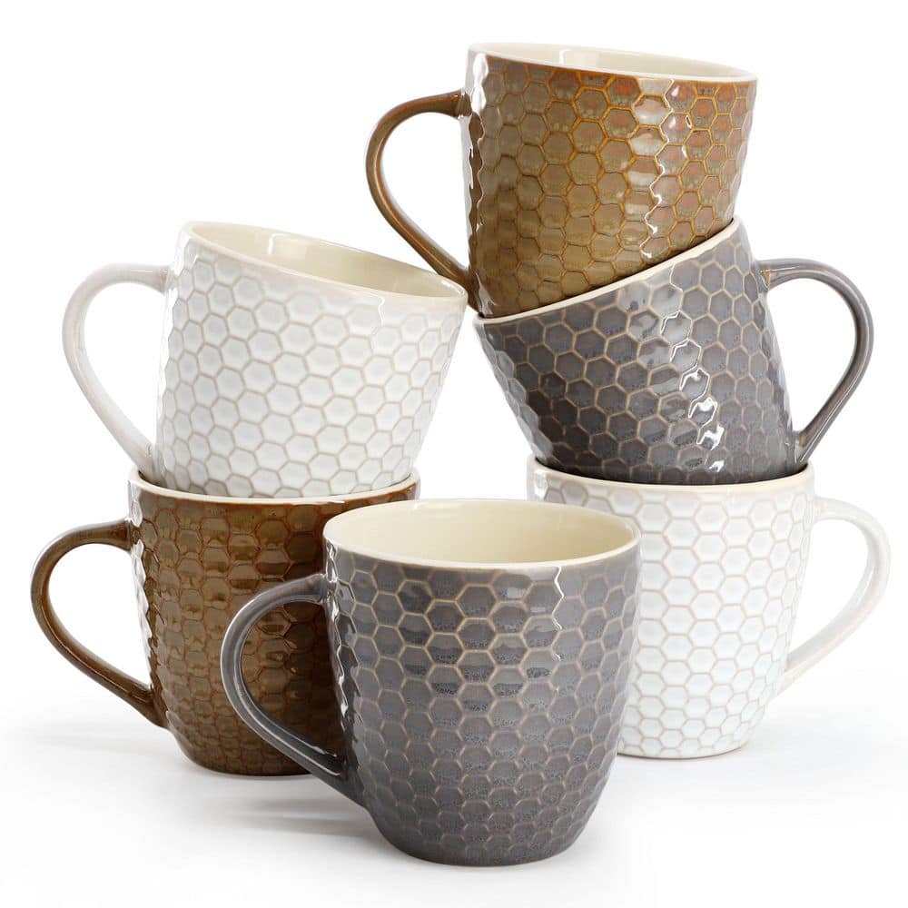 Hex Mesh 6-Piece 15 oz. Mug Set, Assorted Colors