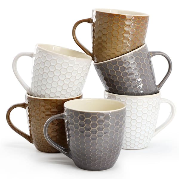 Elama Hex Mesh 6-Piece 15 oz. Mug Set, Assorted Colors