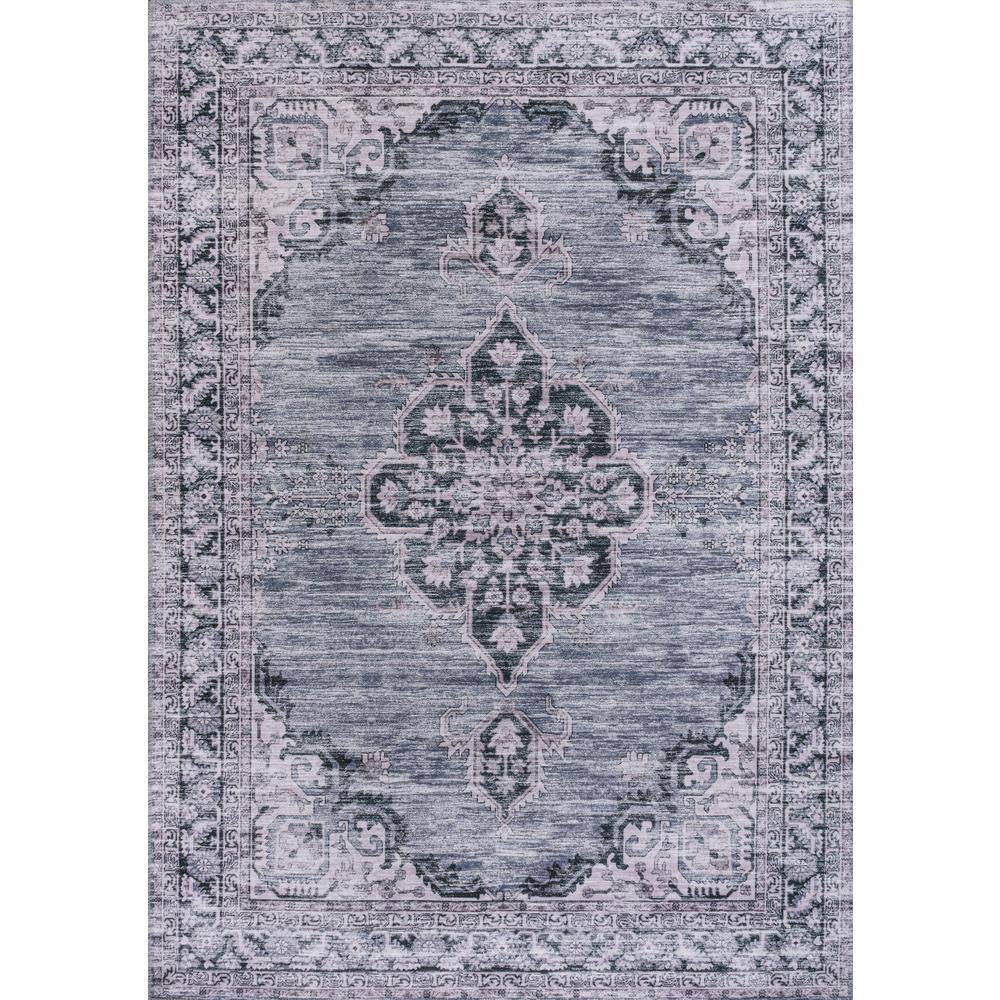 Navy and Gray Chenille Medallion Washable Area Rug