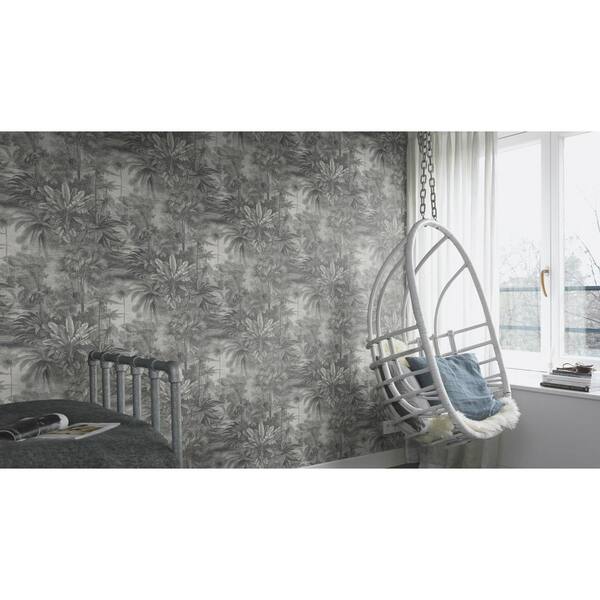 Walls Republic Metallic Tropical Print Wallpaper Charcoal Paper Strippable Roll Covers 57 Sq Ft R6802 The Home Depot