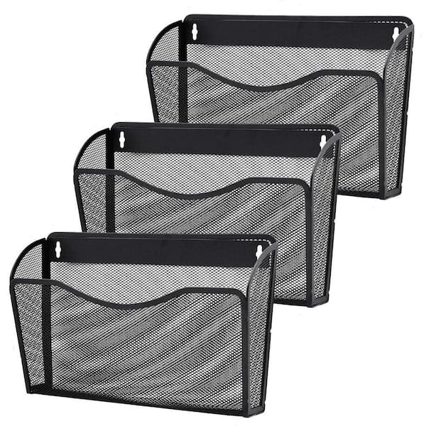 12.8 in. x 2 in. Black Hanging Mails Folders Papers Magazine Organization, Metal Wall Mounted File Photo Album Holder