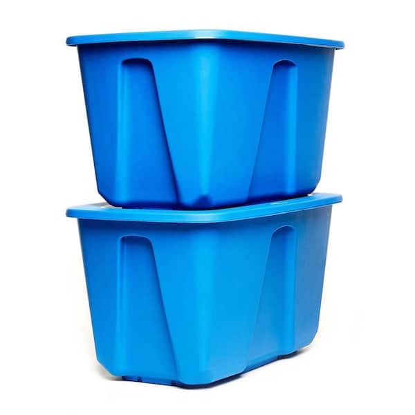 HOMZ 32 Gallon Large Standard Stackable Plastic Storage Container Bin with  Secure Snap Lid for Home Organization, Blue, (2 Pack)
