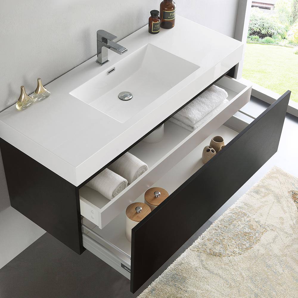 Mezzo 48" Black Wall-Mounted Vanity with White Acrylic Sink