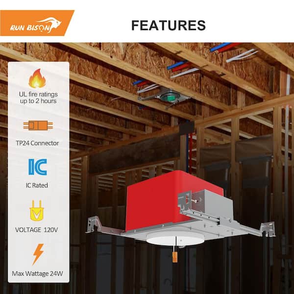 Mw 2-Pack 6 Inch New Construction Recessed Housing Can Lights - Air Tight IC Rated Fire Rated With TP24 Connector