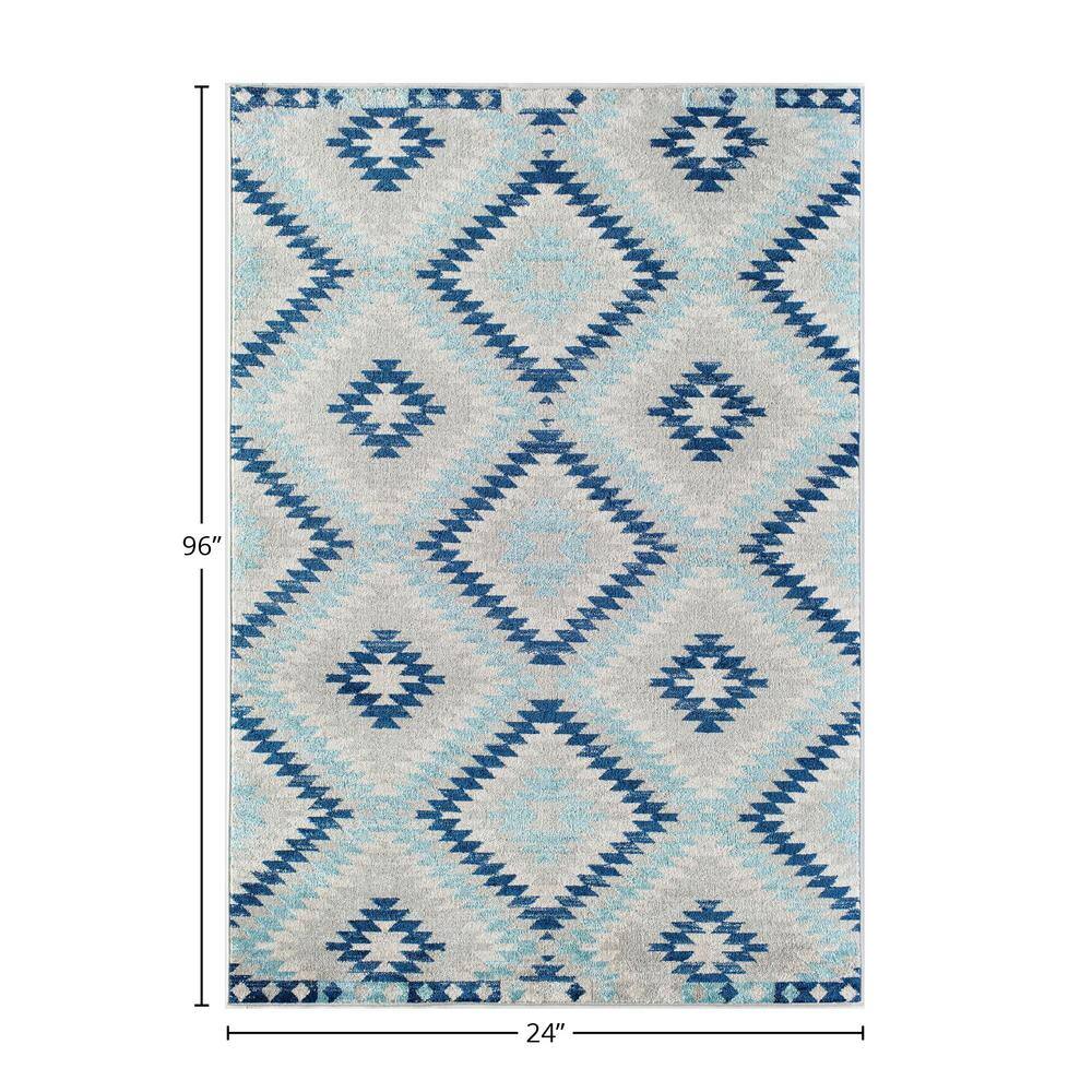 Ice Blue and Multicolor Synthetic Stain-Resistant Runner Rug