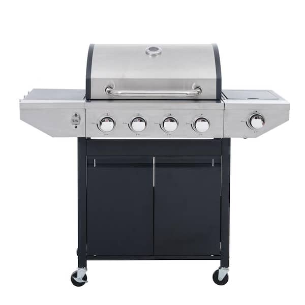 Daheat BlazePro 4-Burner Portable Propane Gas Grill in Silver, Stainless Steel Barbecue Grill with Side Burner, Thermometer