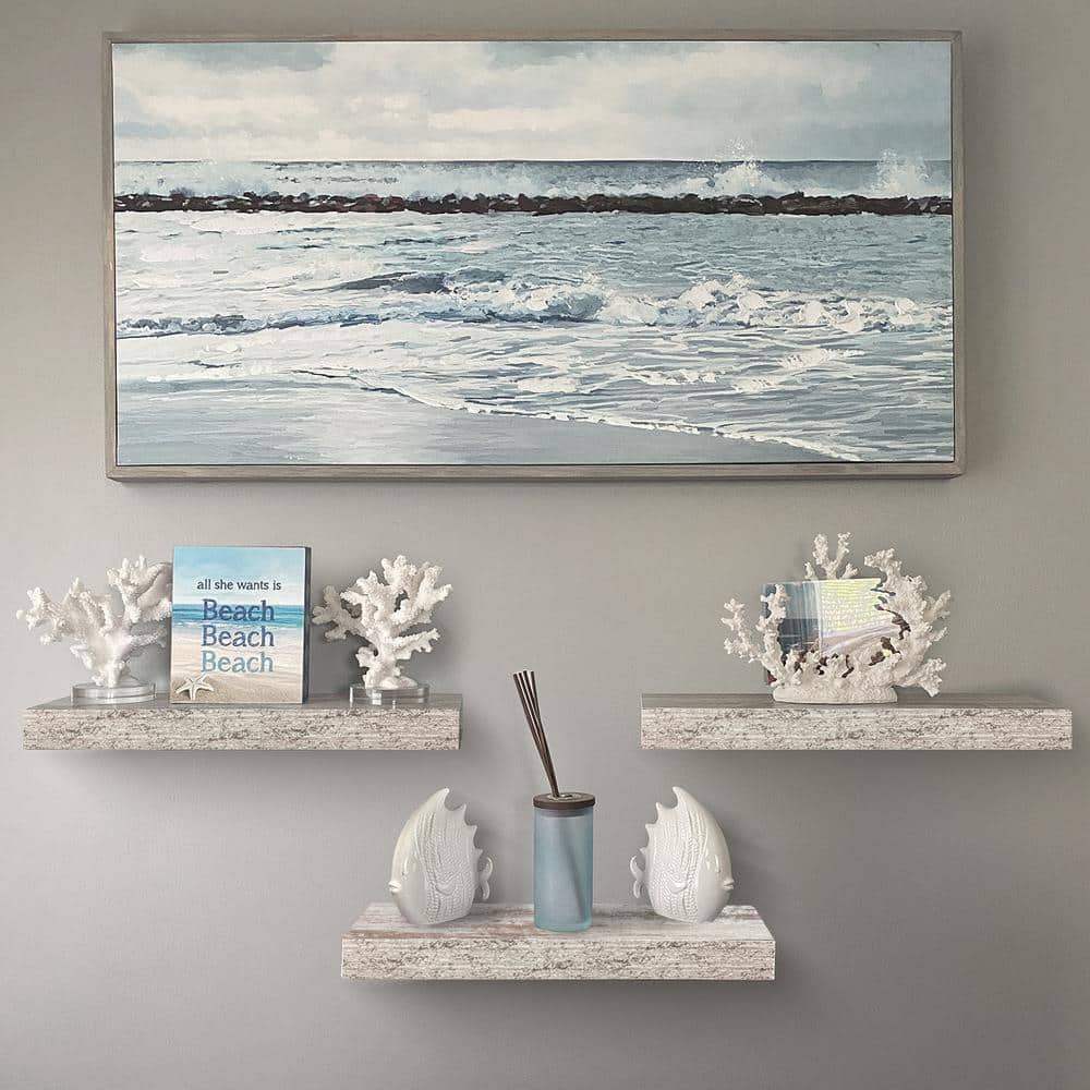 White Rustic Wood Floating Wall Shelves Set of 3