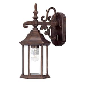 Madison Collection 1-Light Burled Walnut Outdoor Wall Lantern Sconce