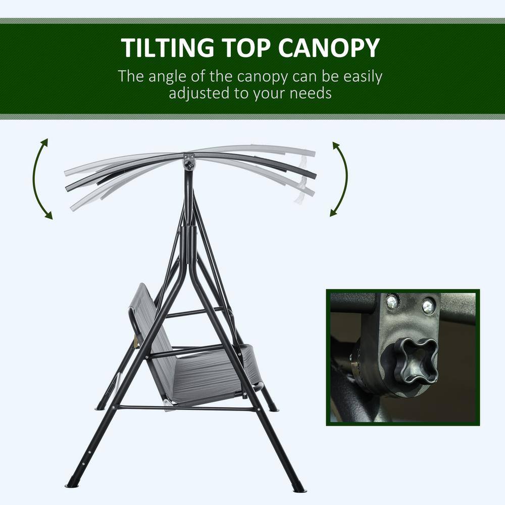 Gray Steel Frame 3-Person Patio Swing with Adjustable Canopy