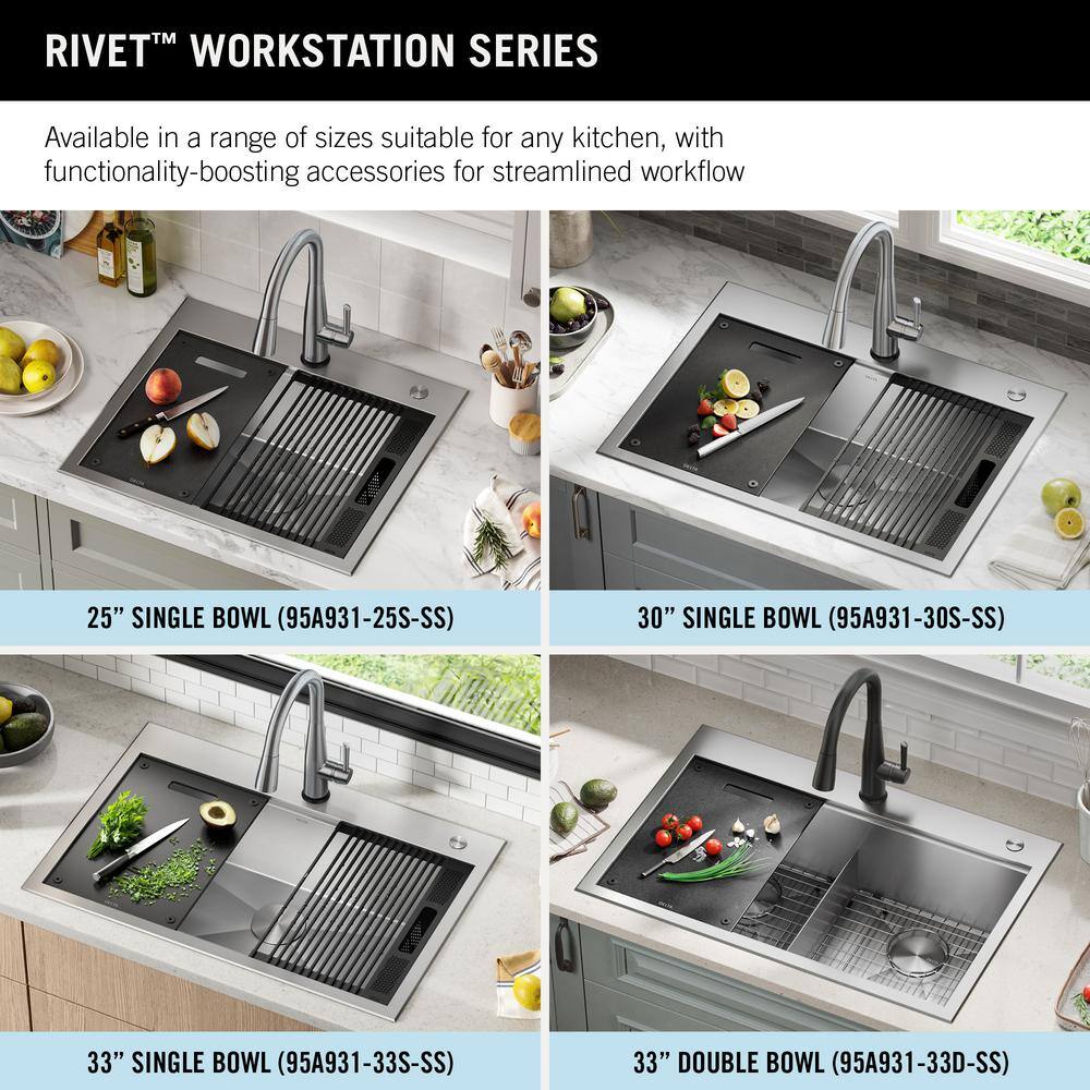 Delta 30-Inch Stainless Steel Single Bowl Workstation Kitchen Sink